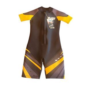 ZCCO Kids Boy's small Neoprene Wetsuit Black Yellow Short Sleeve Scuba Suit